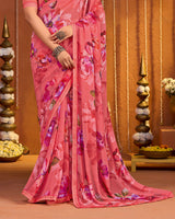 Vishal Prints Dark Pastel Pink Digital Print Georgette Saree With Fancy Border