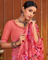 Vishal Prints Dark Pastel Pink Digital Print Georgette Saree With Fancy Border