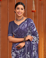 Vishal Prints Purple Taupe Digital Print Georgette Saree With Fancy Border