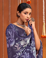 Vishal Prints Purple Taupe Digital Print Georgette Saree With Fancy Border