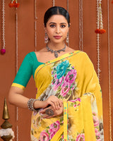 Vishal Prints Sunglow Yellow Digital Print Georgette Saree With Fancy Border