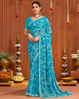 Vishal Prints Eastern Blue Digital Print Georgette Saree With Fancy Border