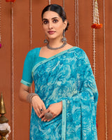 Vishal Prints Eastern Blue Digital Print Georgette Saree With Fancy Border
