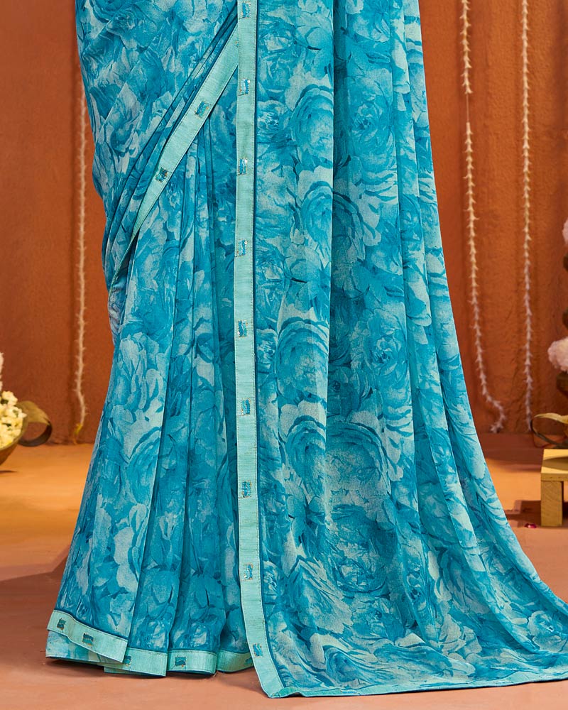 Vishal Prints Eastern Blue Digital Print Georgette Saree With Fancy Border