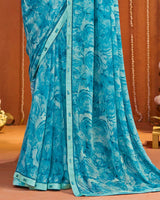 Vishal Prints Eastern Blue Digital Print Georgette Saree With Fancy Border