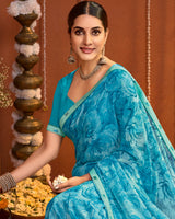 Vishal Prints Eastern Blue Digital Print Georgette Saree With Fancy Border