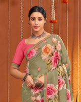 Vishal Prints Pale Brown Digital Print Georgette Saree With Fancy Border