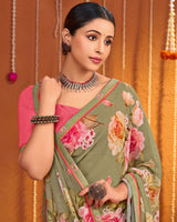 Vishal Prints Pale Brown Digital Print Georgette Saree With Fancy Border