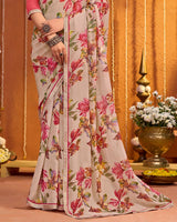 Vishal Prints Greyish Pink Digital Print Georgette Saree With Fancy Border