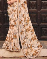 Vishal Prints Off White Digital Print Georgette Saree With Fancy Embroidery Border