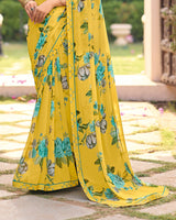 Vishal Prints Bright Yellow Digital Print Georgette Saree With Fancy Embroidery Border