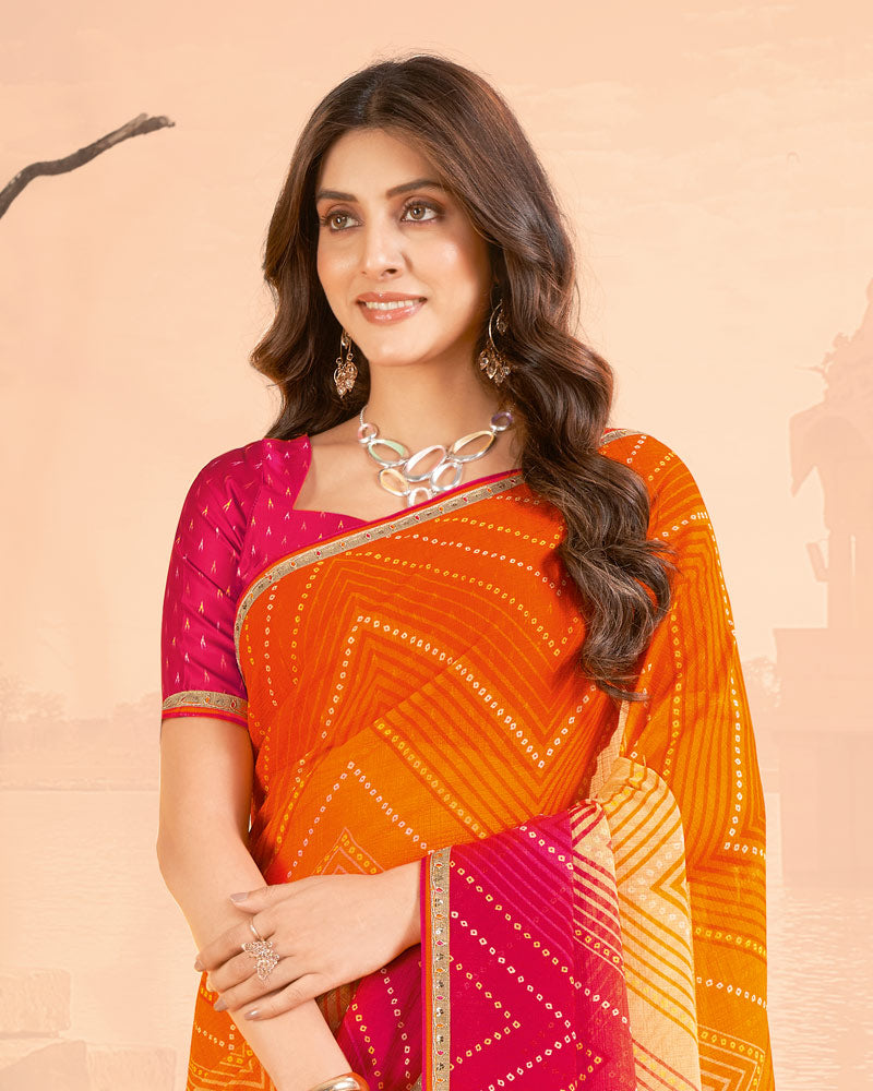 Vishal Prints Shiraz Pink Printed Chiffon Saree With Fancy Border