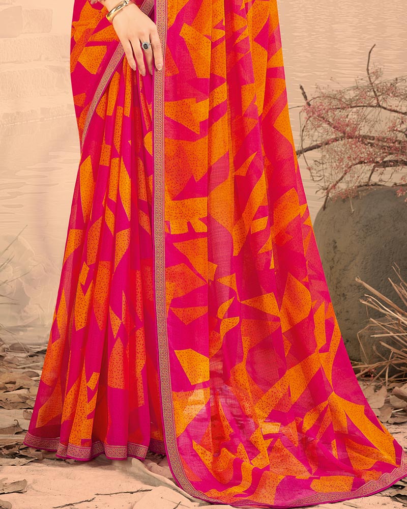 Vishal Prints Lipstick Pink Printed Chiffon Saree With Fancy Border
