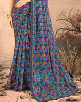 Vishal Prints Slate Grey Printed Chiffon Saree With Fancy Border
