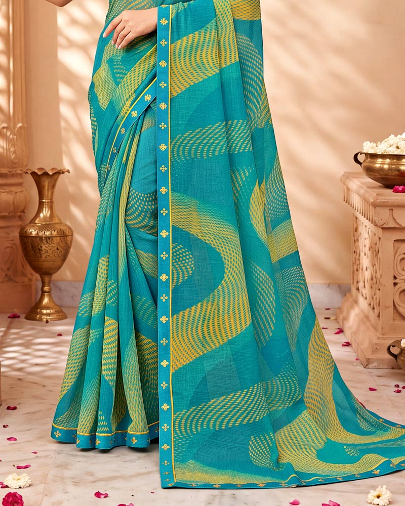 Vishal Prints Eastern Blue Printed Chiffon Saree With Fancy Border