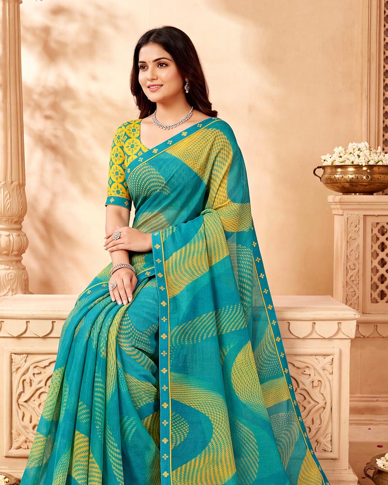 Vishal Prints Eastern Blue Printed Chiffon Saree With Fancy Border
