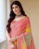 Vishal Prints Light Coral Fancy Chiffon Digital Print Saree With Foil Print And Fancy Border