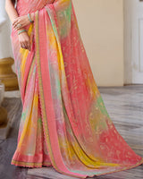 Vishal Prints Light Coral Fancy Chiffon Digital Print Saree With Foil Print And Fancy Border