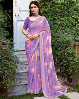 Vishal Prints Pastel Purple Fancy Chiffon Digital Print Saree With Foil Print And Fancy Border