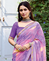 Vishal Prints Pastel Purple Fancy Chiffon Digital Print Saree With Foil Print And Fancy Border