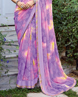 Vishal Prints Pastel Purple Fancy Chiffon Digital Print Saree With Foil Print And Fancy Border