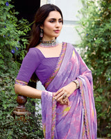 Vishal Prints Pastel Purple Fancy Chiffon Digital Print Saree With Foil Print And Fancy Border