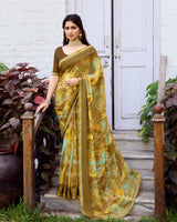 Vishal Prints Sandy Taupe Fancy Chiffon Digital Print Saree With Foil Print And Fancy Border