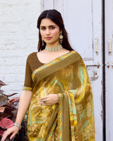 Vishal Prints Sandy Taupe Fancy Chiffon Digital Print Saree With Foil Print And Fancy Border