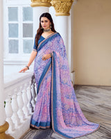 Vishal Prints Pastel Violet And Purple Fancy Chiffon Digital Print Saree With Foil Print And Fancy Border
