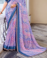 Vishal Prints Pastel Violet And Purple Fancy Chiffon Digital Print Saree With Foil Print And Fancy Border