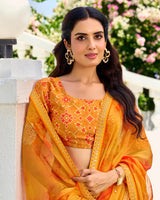 Vishal Prints Pumpkin Orange Printed Chiffon Saree With Foil Print And Fancy Border