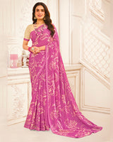 Vishal Prints Pale Magenta Printed Chiffon Saree With Fancy Border
