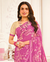Vishal Prints Pale Magenta Printed Chiffon Saree With Fancy Border