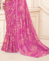 Vishal Prints Pale Magenta Printed Chiffon Saree With Fancy Border