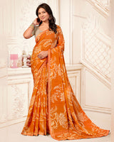 Vishal Prints Pumpkin Orange Printed Chiffon Saree With Fancy Border