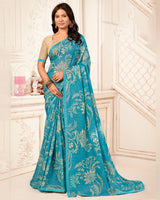 Vishal Prints Glacial Ice Blue Printed Chiffon Saree With Fancy Border