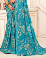 Vishal Prints Glacial Ice Blue Printed Chiffon Saree With Fancy Border