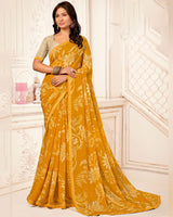 Vishal Prints Light Mustard Printed Chiffon Saree With Fancy Border