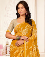Vishal Prints Light Mustard Printed Chiffon Saree With Fancy Border