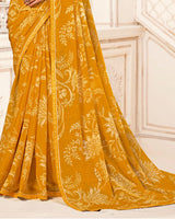 Vishal Prints Light Mustard Printed Chiffon Saree With Fancy Border