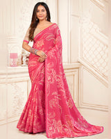 Vishal Prints Watermelon Pink Printed Chiffon Saree With Fancy Border