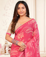 Vishal Prints Watermelon Pink Printed Chiffon Saree With Fancy Border