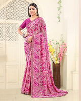 Vishal Prints Dusty Pink Printed Georgette Saree With Fancy Border