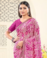 Vishal Prints Dusty Pink Printed Georgette Saree With Fancy Border