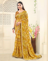Vishal Prints Light Mustard Printed Georgette Saree With Fancy Border