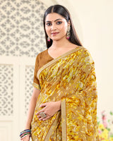 Vishal Prints Light Mustard Printed Georgette Saree With Fancy Border