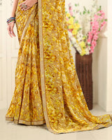 Vishal Prints Light Mustard Printed Georgette Saree With Fancy Border