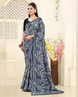 Vishal Prints Oslo Grey Printed Georgette Saree With Fancy Border
