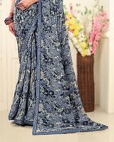 Vishal Prints Oslo Grey Printed Georgette Saree With Fancy Border