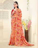 Vishal Prints Pastel Orange Printed Georgette Saree With Fancy Border